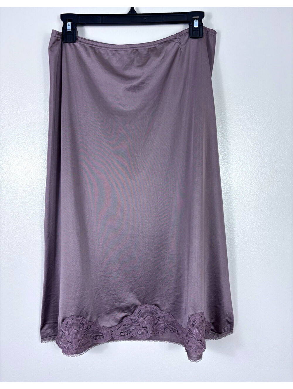 VTG Olga 12007 Half Slip Mauve Cocoa Satin Nylon Lace Trim Sz ST Small Tall USA